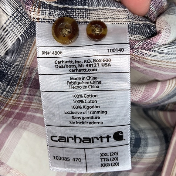 Carhartt Plaid Lavender Navy Blue And Beige Button Down Shirt Size XXL - Picture 9 of 9